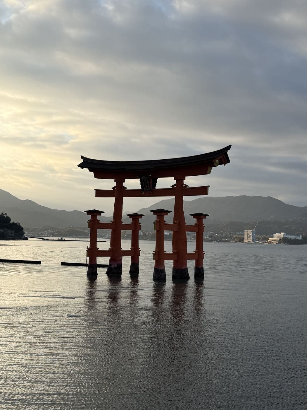 The Itsukushima floating torii gate at dawn, Miyajima, Japan