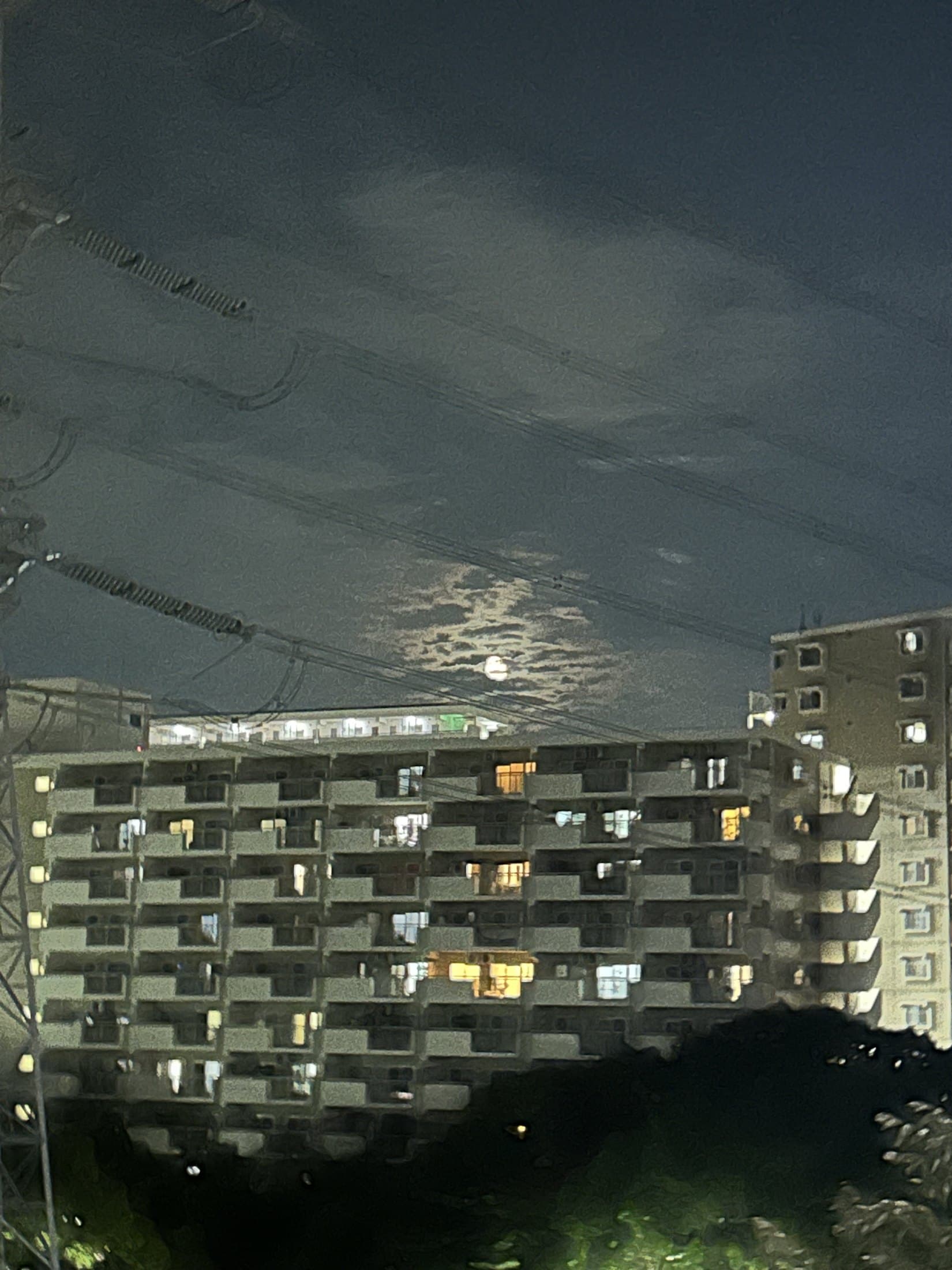 A Japanese apartment building at night